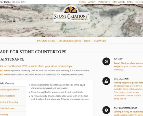 Stone Creations Website Design by MDG | Louisiana