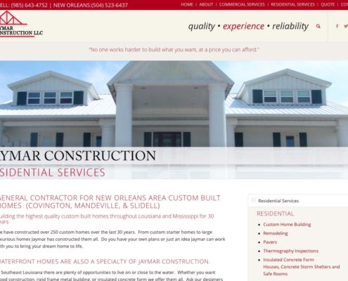 Jaymar Construction New Orleans Web Design | Louisiana | MDG