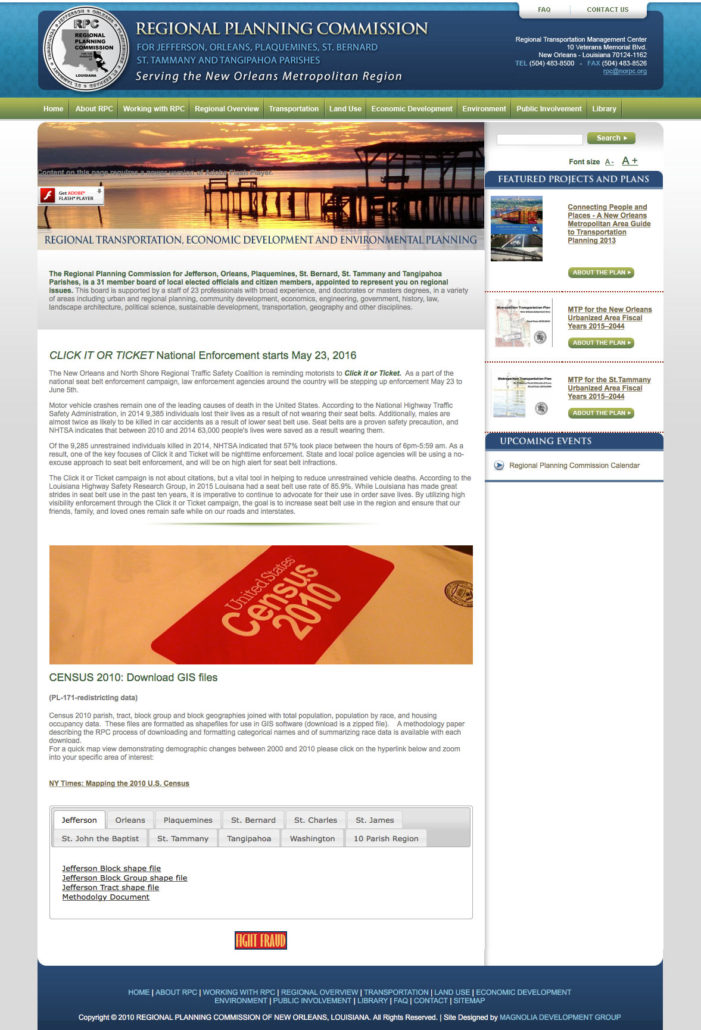 Regional Planning Commision Website Design | Louisiana | MDG